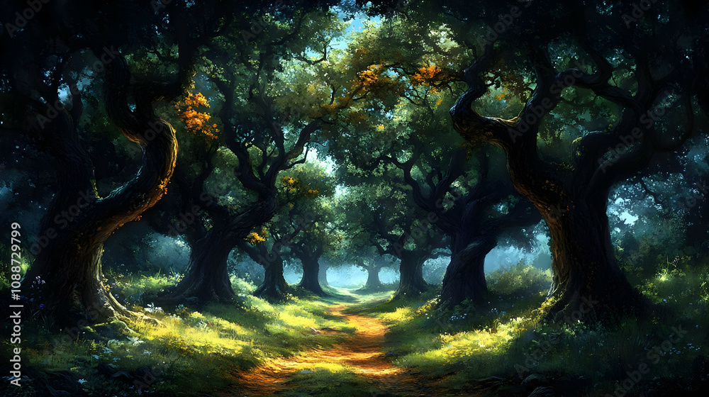 Enchanted Forest Path: Trees, Nature, Sunlight, Tranquility, Serenity, Magical, Mystical, Picturesque, Scenic, Lush Enchanted Forest Path: Trees, Nature, Sunlight, Tranquility, Serenity, Magical, Mystical, Picturesque, Scenic, Lush