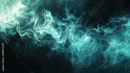 A captivating abstract representation with teal smoke swirling against a dark background, creating an enigmatic and creative composition.