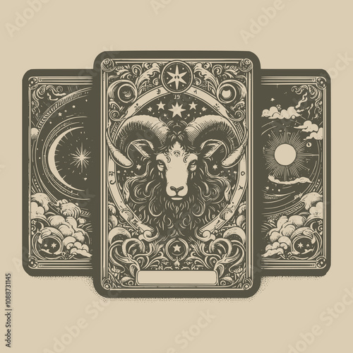 dark mystical capricorn zodiak tattoo design