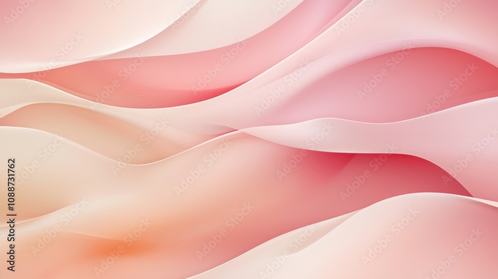 An abstract illustration featuring flowing waves in soft pink and beige colors, creating a serene background with smooth gradients.