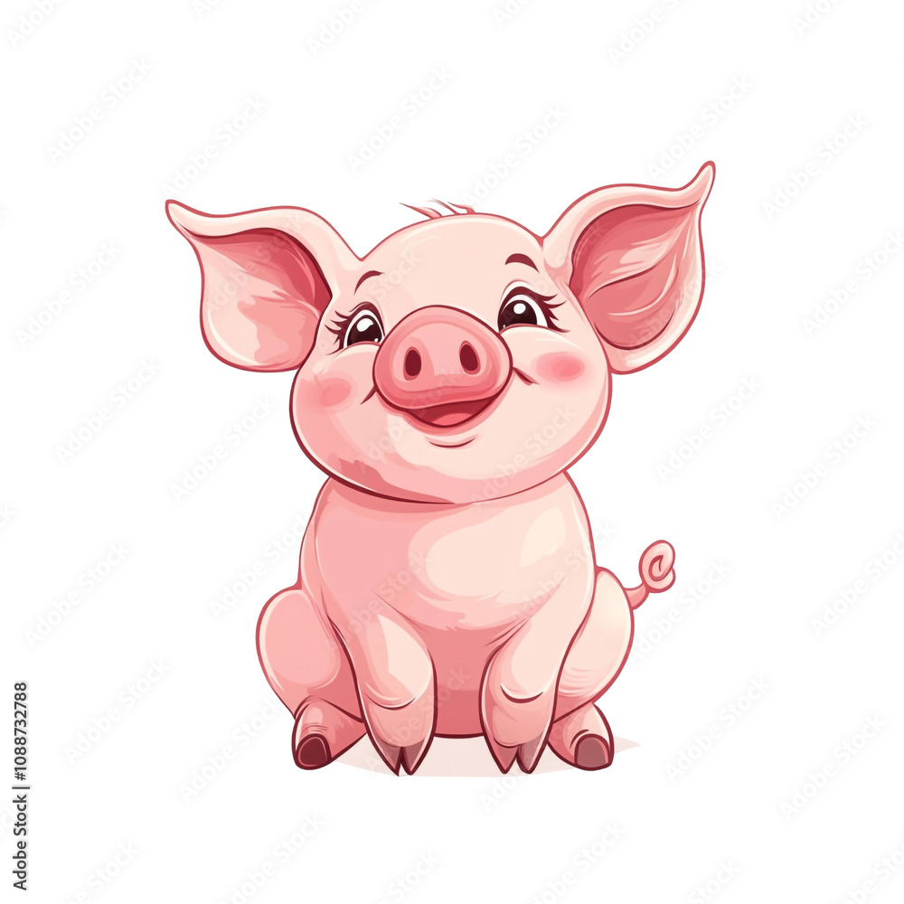 Adorable Pink Piglet Sitting Cartoon Illustration Adorable Pink Piglet Sitting Cartoon Illustration