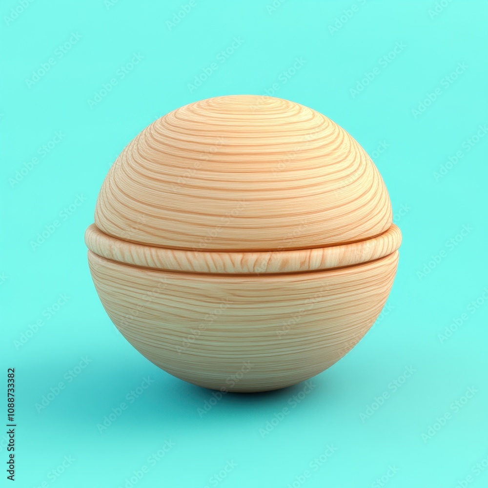 Minimalist Wooden Sphere on Turquoise Background Minimalist Wooden Sphere on Turquoise Background