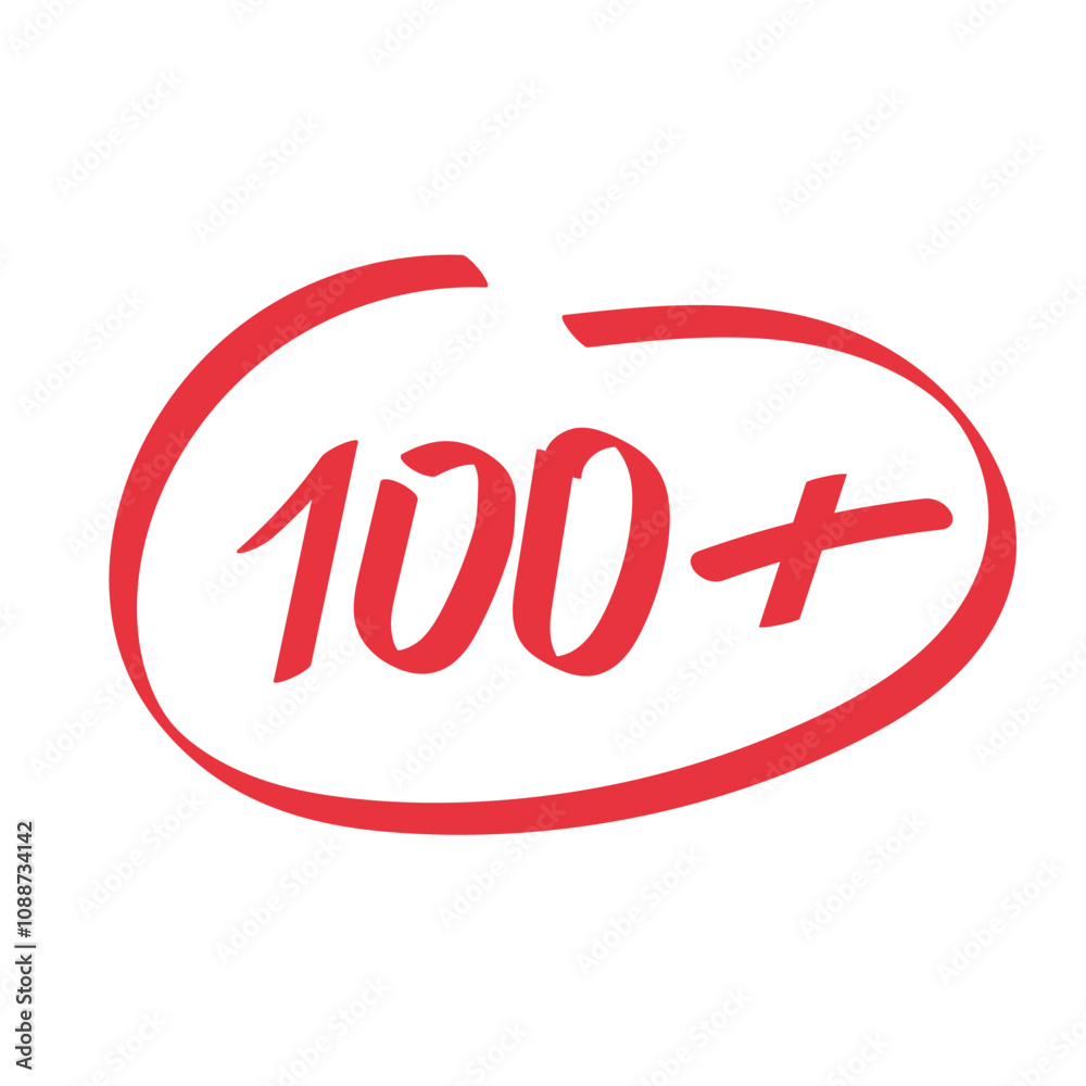 100 plus points icon. Hand drawn hundred number. Vector illustration 100 plus points icon. Hand drawn hundred number. Vector illustration