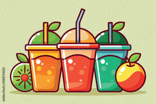 colorful fruit smoothies with fresh fruits illustration