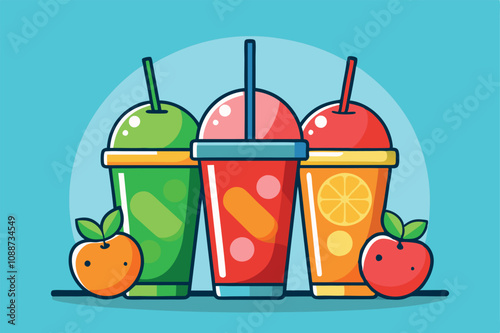 colorful fruit smoothies with fresh fruits illustration