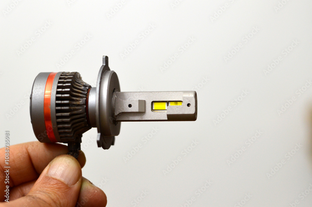 Automobile vehicle LED Headlight Bulb lamp 6000K, Light bulbs for automobiles are made in several standardized series, car light system and car service concept, selective focus