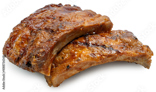 BBQ Pork Spare Ribs isolated on white, BBQ Pork Spare Ribs isolated on white background With clipping path.