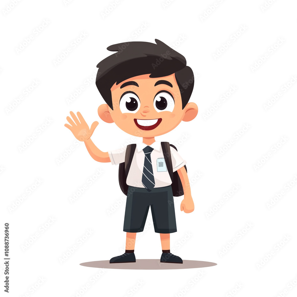 Happy Schoolboy Waving, Ready for Class! Happy Schoolboy Waving, Ready for Class!