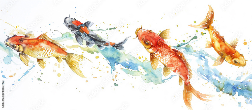 Obraz premium Koi Fish illustration watercolor isolated on white background