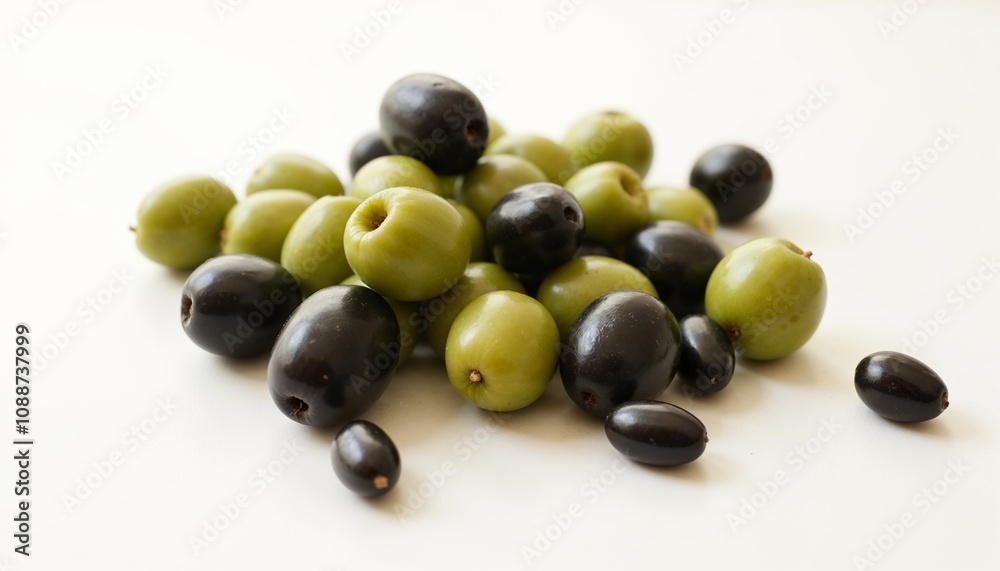 Mixed green and black Spanish olives on white background Mixed green and black Spanish olives on white background