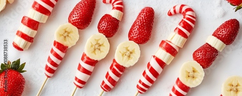 Festive Fruit Kebabs: Candy Cane Delight with Strawberry and Banana Slices