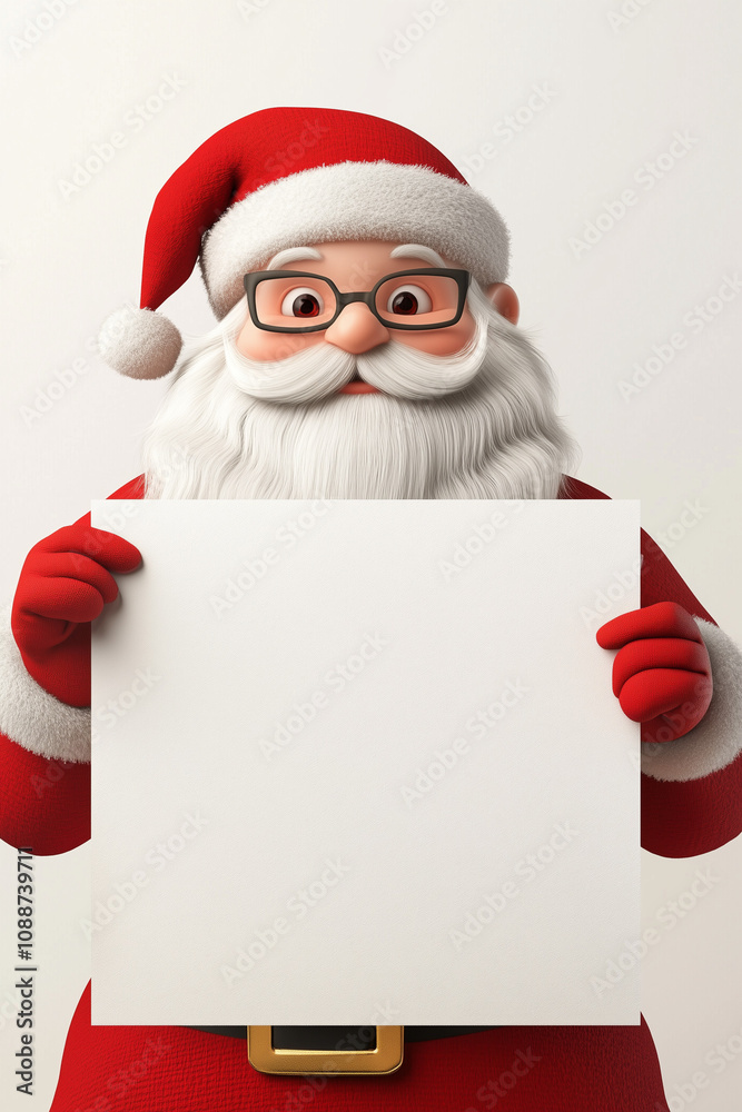 Naklejka premium santa claus hold white blank poster, cute, 3d, cartoon character, white background, 