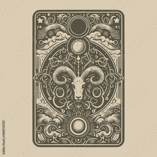 mystical capricorn zodiak tarot tattoo design