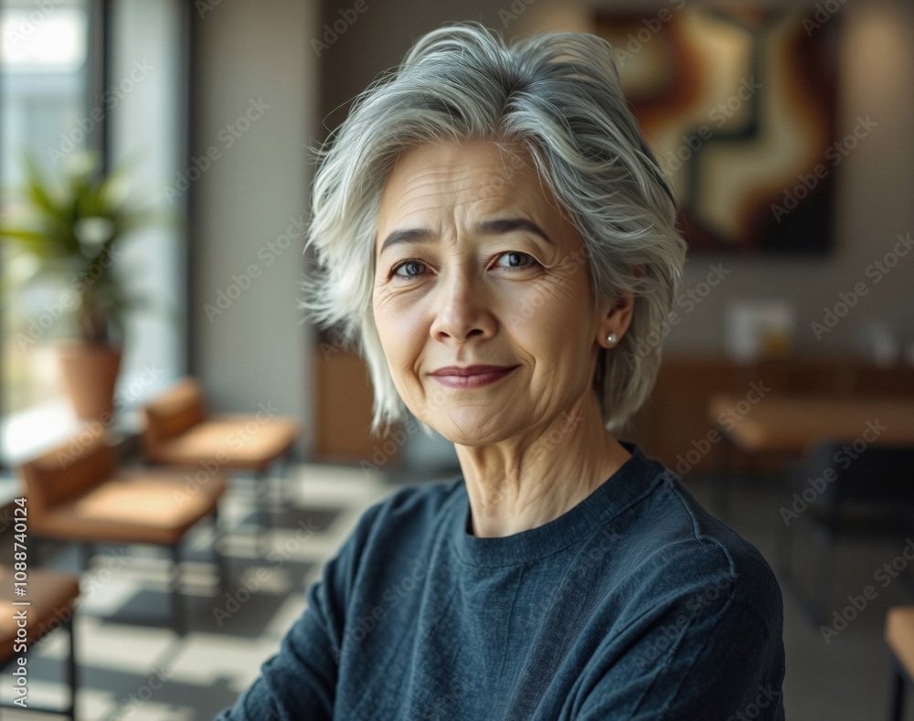 retired woman in her 60s or 70s, sweater, precise and aesthetically pleasing, natural sunlight retired woman in her 60s or 70s, sweater, precise and aesthetically pleasing, natural sunlight
