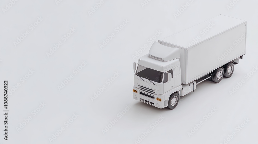 A white model truck on a light background, representing transportation and logistics. A white model truck on a light background, representing transportation and logistics.