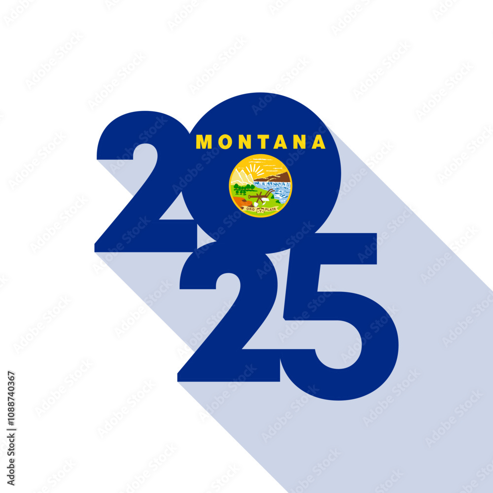 Long shadow 2025 banner with Montana state flag inside. Vector illustration. Long shadow 2025 banner with Montana state flag inside. Vector illustration.