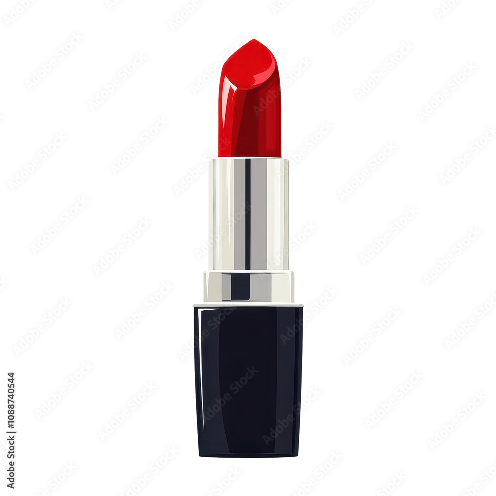 Fototapeta premium Vibrant red lipstick in a sleek tube, perfect for adding a bold touch to any makeup collection.