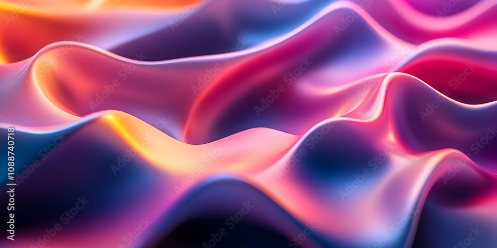 Abstract 3D Render of Wavy, Flowing, and Shimmering Surface in Pink, Blue, and Yellow Hues Abstract 3D Render of Wavy, Flowing, and Shimmering Surface in Pink, Blue, and Yellow Hues