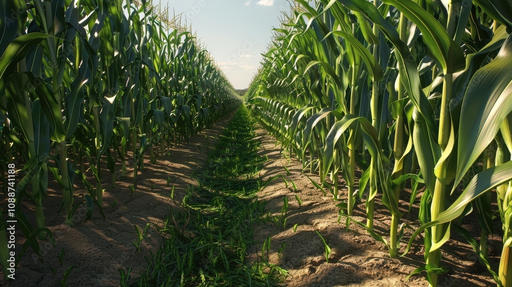 Obraz premium Lush Cornfield Under Clear Blue Sky