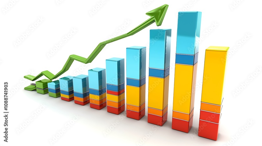 A colorful bar graph with an upward trend line, symbolizing growth and progress in data visualization. A colorful bar graph with an upward trend line, symbolizing growth and progress in data visualization.