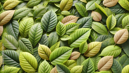 Variety of Green and Yellow Leaves in Nature