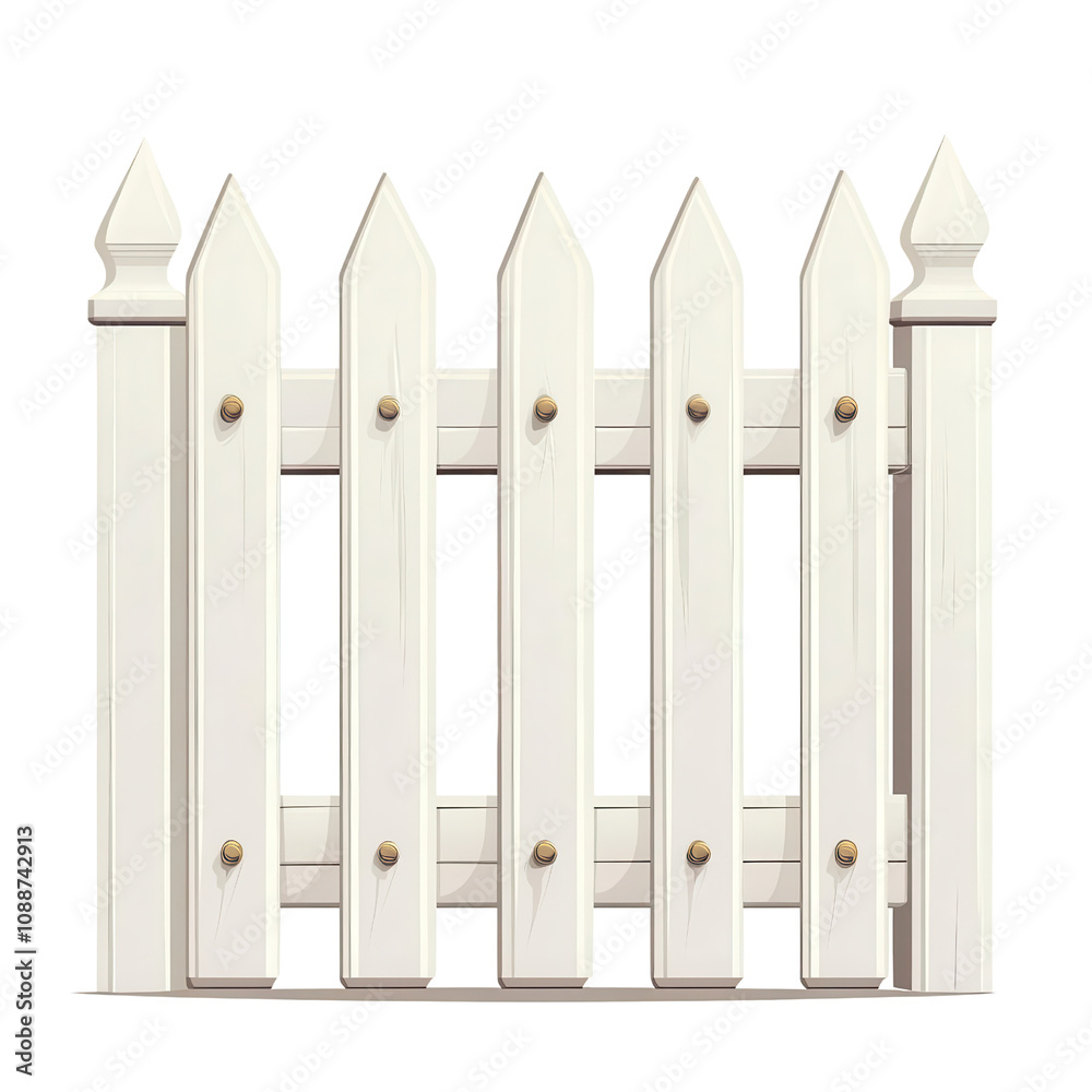 A charming white picket fence with pointed tops, perfect for adding a whimsical touch to any garden or outdoor scene. A charming white picket fence with pointed tops, perfect for adding a whimsical touch to any garden or outdoor scene.