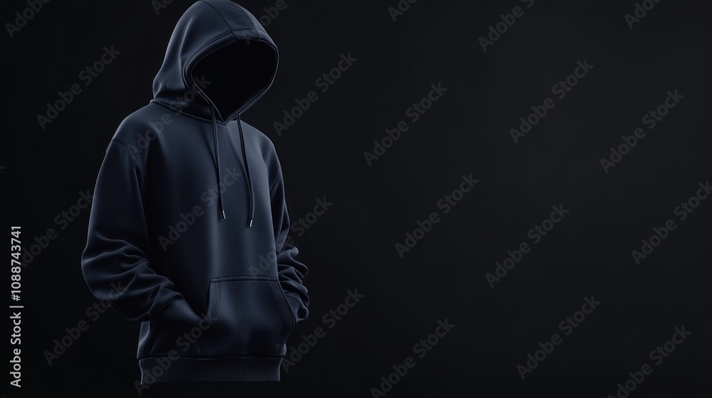 A dark hoodie displayed against a black background, emphasizing style and simplicity. A dark hoodie displayed against a black background, emphasizing style and simplicity.