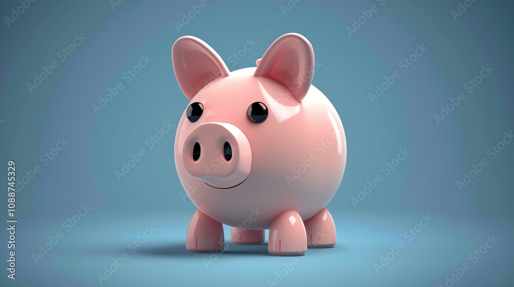 A pink piggy bank on a blue background. A pink piggy bank on a blue background.