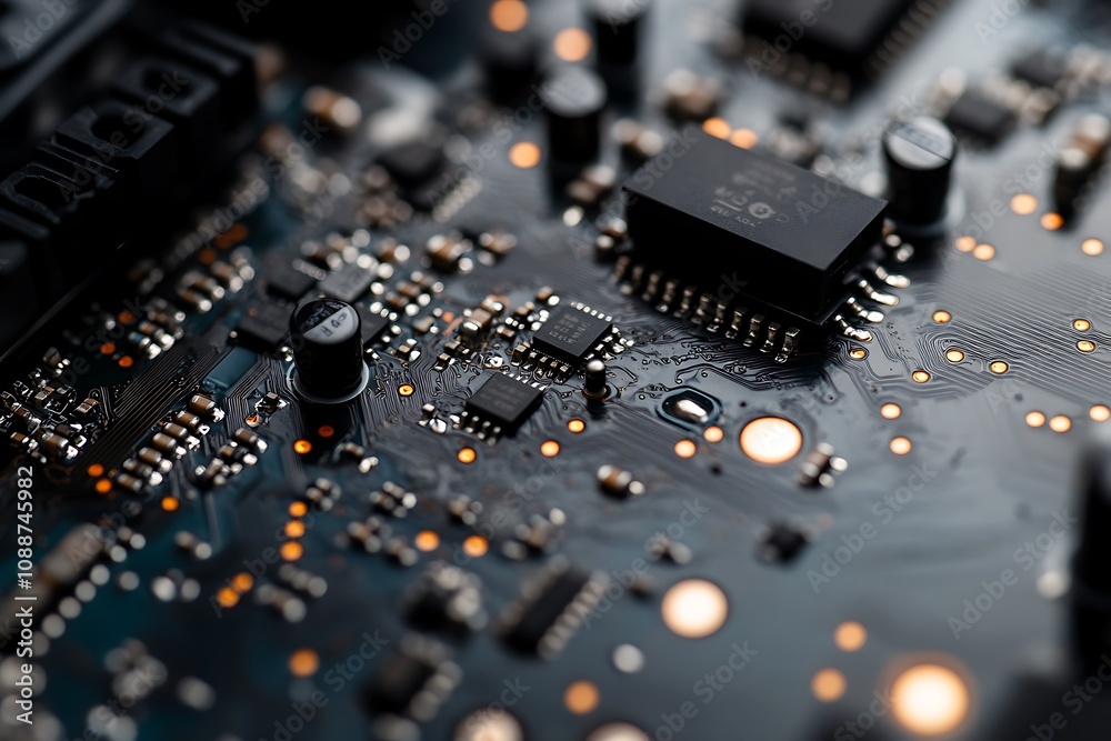 Close Up Of A Circuit Board With Electronic Components Close Up Of A Circuit Board With Electronic Components