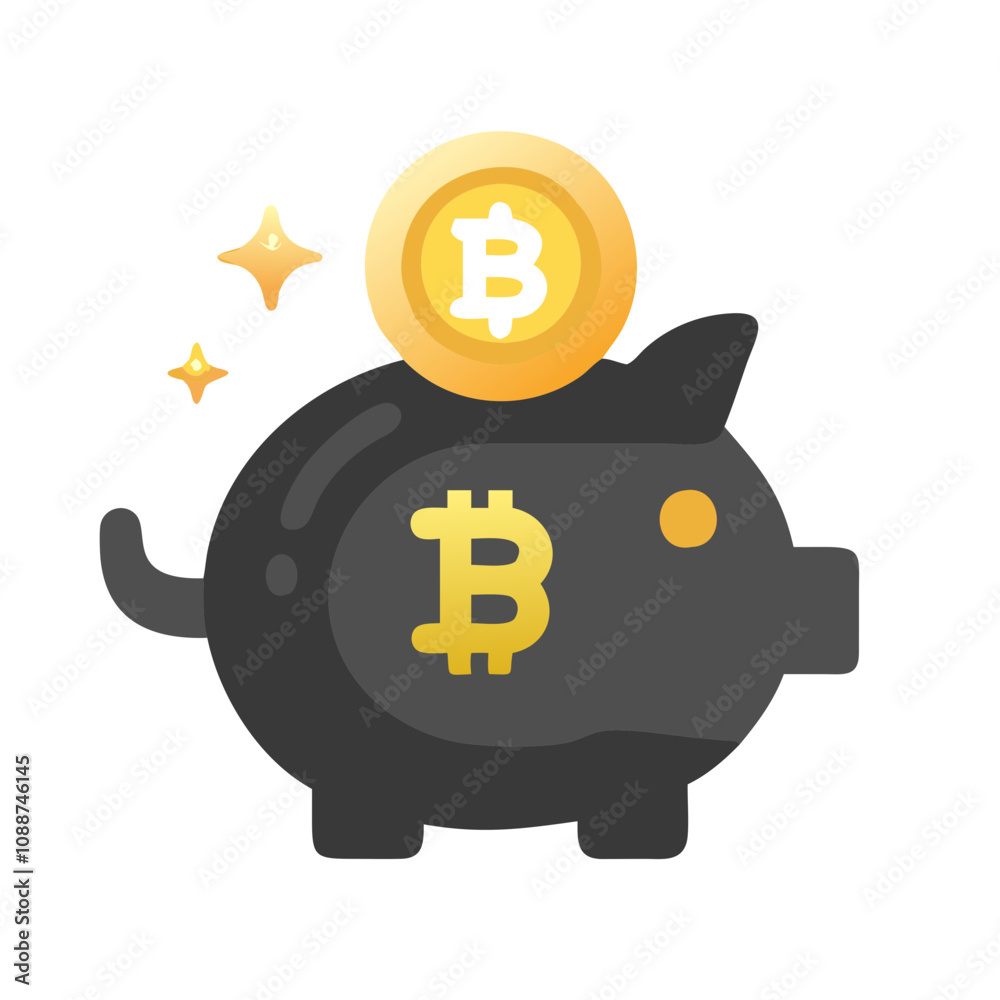 Piggy bank with Bitcoin coin illustration Piggy bank with Bitcoin coin illustration