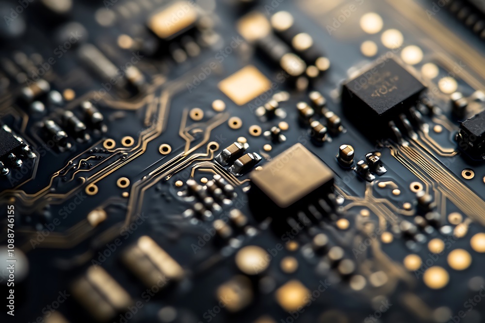 Closeup view of a circuit board showing intricate details Closeup view of a circuit board showing intricate details