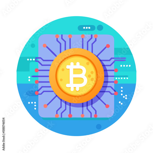 Bitcoin icon with digital blockchain design