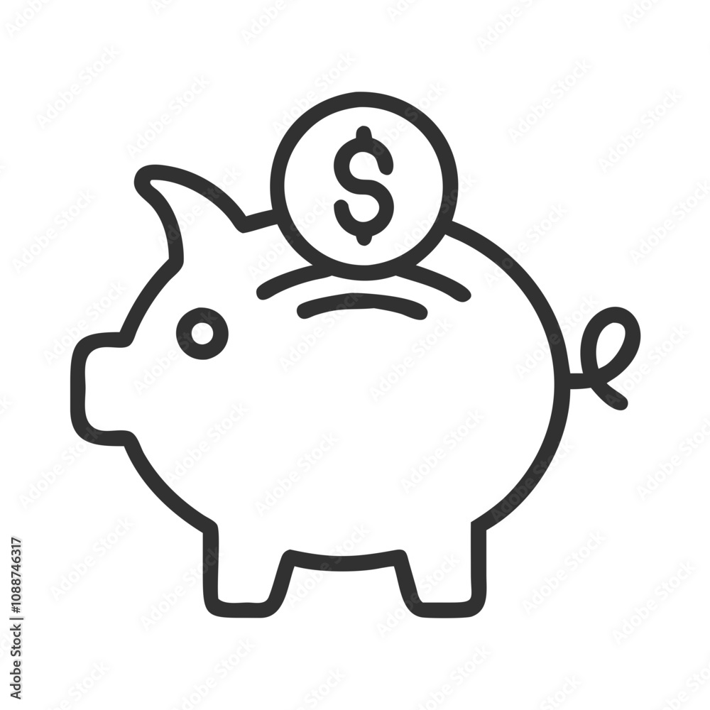 Minimalistic piggy bank with dollar coin