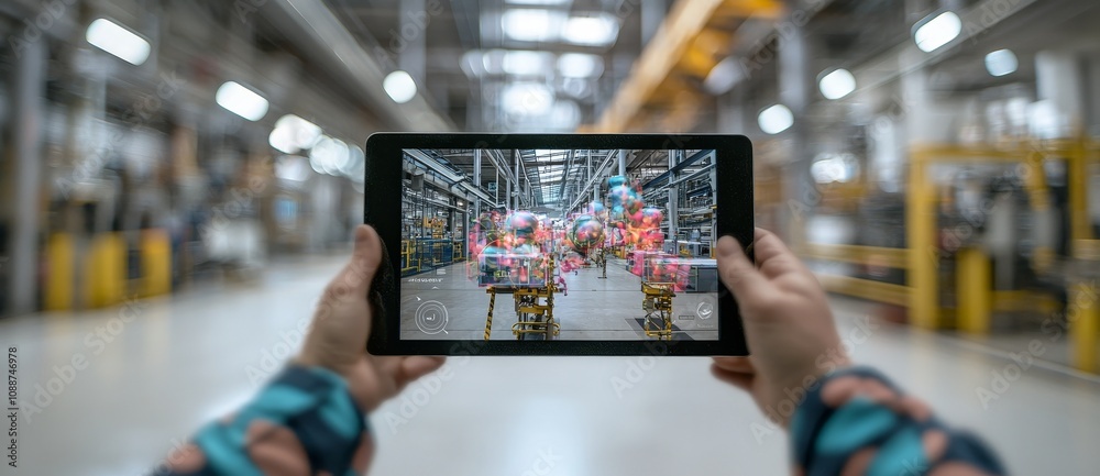 © Zaleman - Technology concept of smart manufacturing, industry 4.0, 5.0, using augmented mixed reality technology to manage, predict, and analyze how to install new machines in factories.