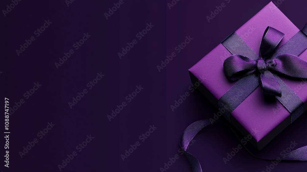 A purple box with a purple ribbon on top of a purple background A purple box with a purple ribbon on top of a purple background