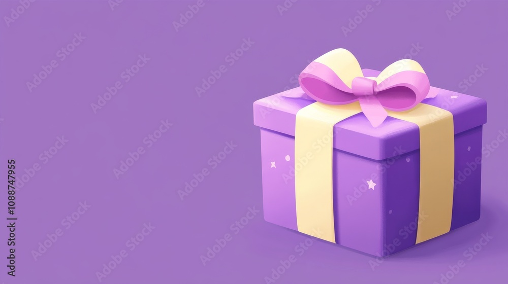 Obraz premium A purple box with a yellow ribbon on top