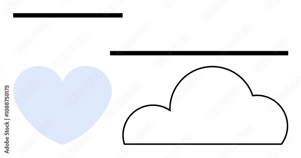 Black horizontal lines, a light blue heart, and an outlined black cloud. Ideal for minimalistic designs, branding, modern art, infographics, web design educational material presentations. Line Black horizontal lines, a light blue heart, and an outlined black cloud. Ideal for minimalistic designs, branding, modern art, infographics, web design educational material presentations. Line