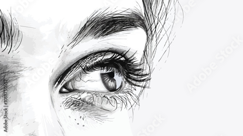 Close-Up of Female Eye with Panoramic View Background