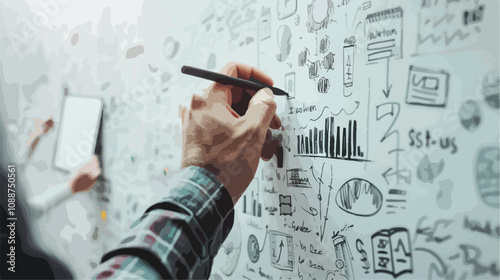 Detailed Hand Drawing Business Sketches on Cement Surface