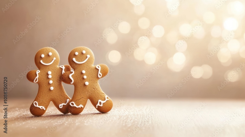Gingerbread man and gingerbread cookie on bokeh background. Christmas banner. Gingerbread man and gingerbread cookie on bokeh background. Christmas banner.