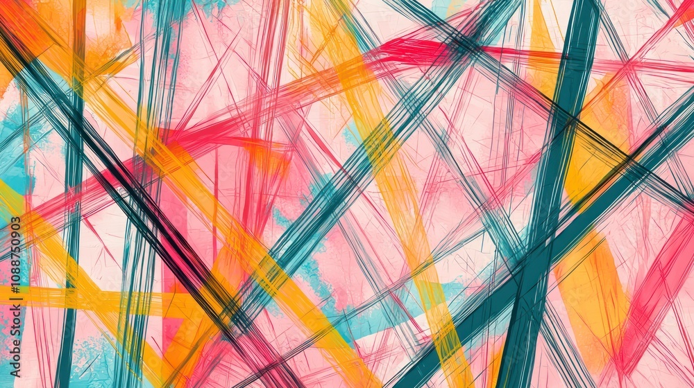 Fototapeta premium A playful digital abstract lines pattern with overlapping shapes and colors for visual interest
