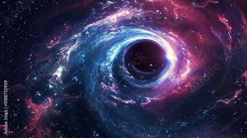 A black hole with a swirling galaxy around it.