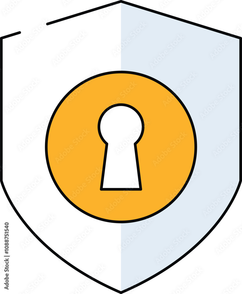 Privacy Protection Icon . Shield with a Keyhole. Black and yellow color.Vector illustration. Privacy Protection Icon . Shield with a Keyhole. Black and yellow color.Vector illustration.