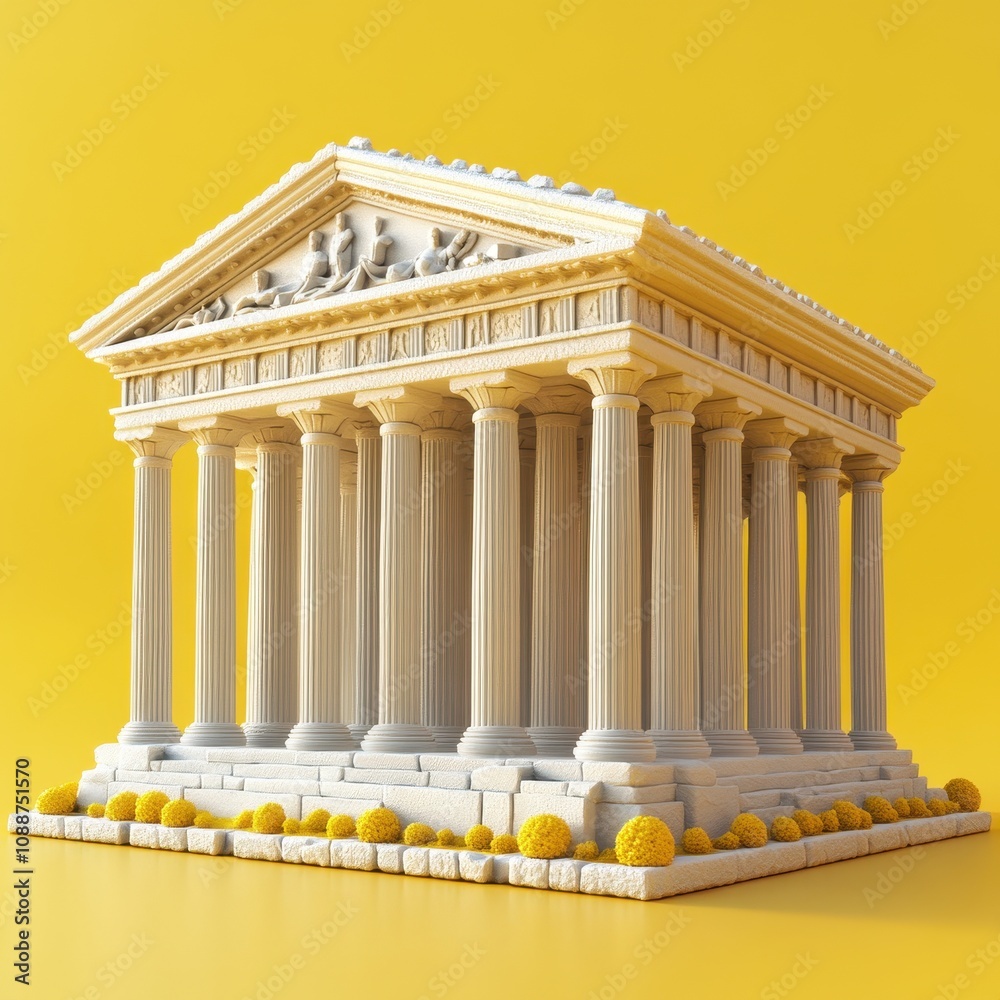 Obraz premium Ancient Greek Temple on a Vibrant Yellow Background