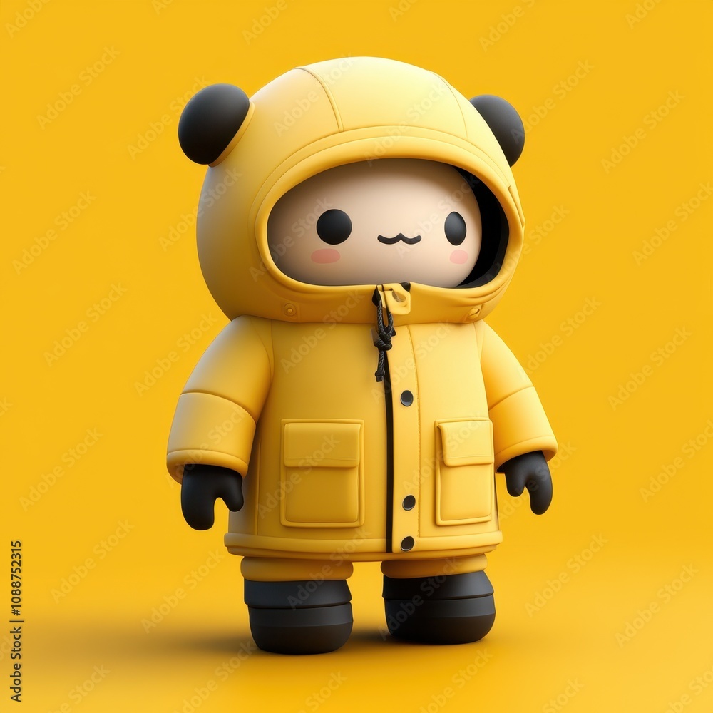 Adorable Yellow Hooded Figure on Vibrant Yellow Background Adorable Yellow Hooded Figure on Vibrant Yellow Background