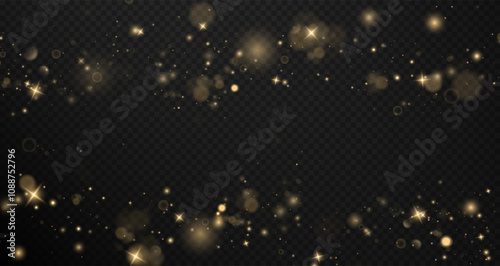 Christmas background. Powder PNG. Magic shining gold dust. Fine, shiny dust bokeh particles fall off slightly. Fantastic shimmer effect.	