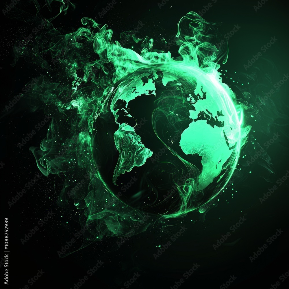 Obraz premium Plasma portal energy swirl circle light effect, a magical green fire light effect on black