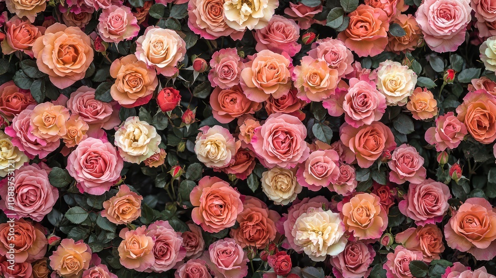 A seamless pattern of roses in full bloom, perfect for fabric or wallpaper designs