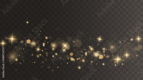 Christmas background. Powder PNG. Magic shining gold dust. Fine, shiny dust bokeh particles fall off slightly. Fantastic shimmer effect.	