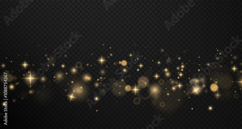 Christmas background. Powder PNG. Magic shining gold dust. Fine, shiny dust bokeh particles fall off slightly. Fantastic shimmer effect.	